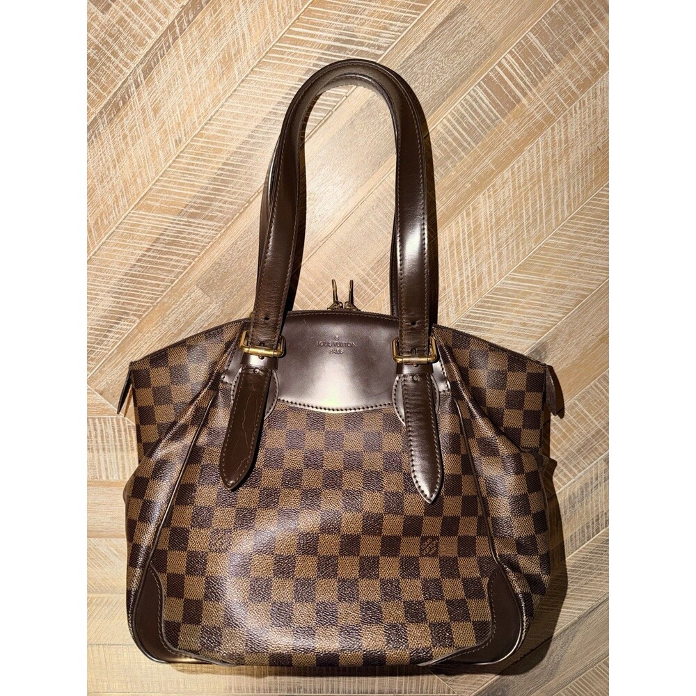 Louis Vuitton Verona MM Damier Ebene Canvas Shoulder Bag Gold Hardware Lock Key